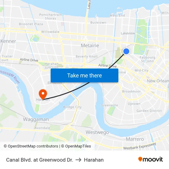 Canal Blvd. at Greenwood Dr. to Harahan map