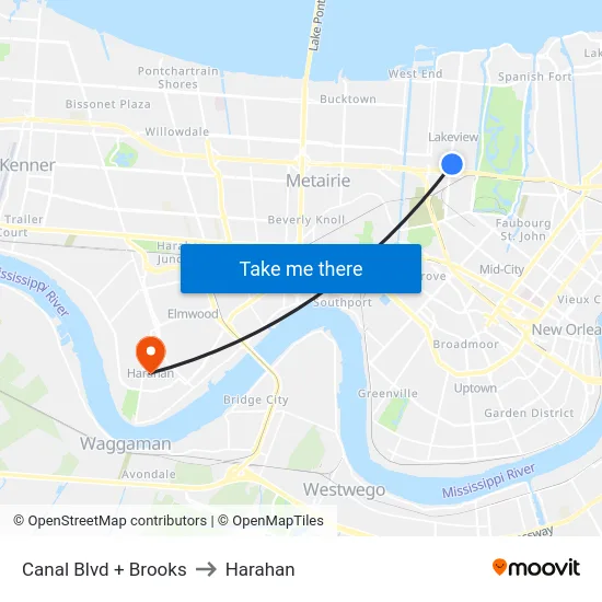 Canal Blvd + Brooks to Harahan map