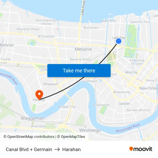 Canal Blvd + Germain to Harahan map
