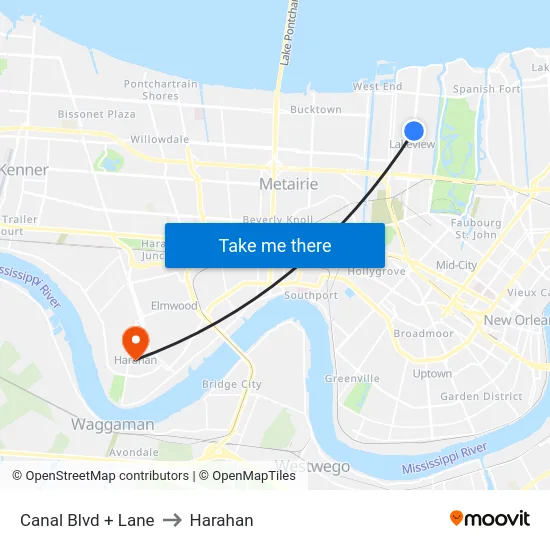 Canal Blvd + Lane to Harahan map