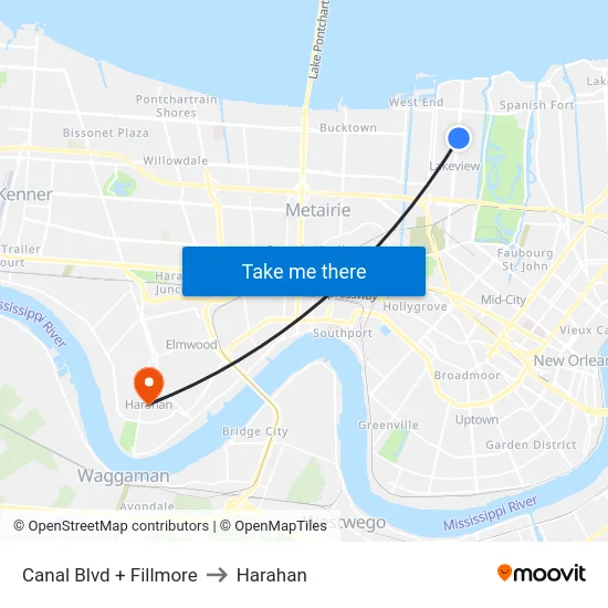 Canal Blvd + Fillmore to Harahan map