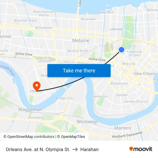 Orleans Ave. at N. Olympia St. to Harahan map