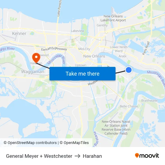 General Meyer + Westchester to Harahan map