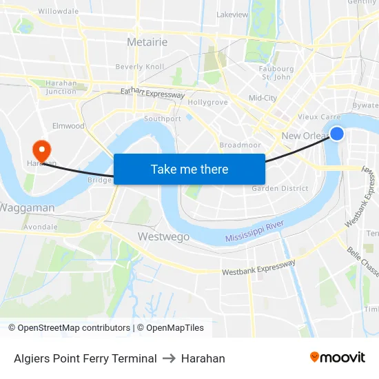 Algiers Point Ferry Terminal to Harahan map
