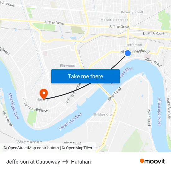 Jefferson at Causeway to Harahan map