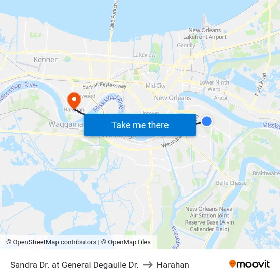 Sandra Dr. at General Degaulle Dr. to Harahan map