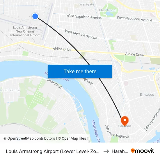 Louis Armstrong Airport (Lower Level- Zone B4) to Harahan map