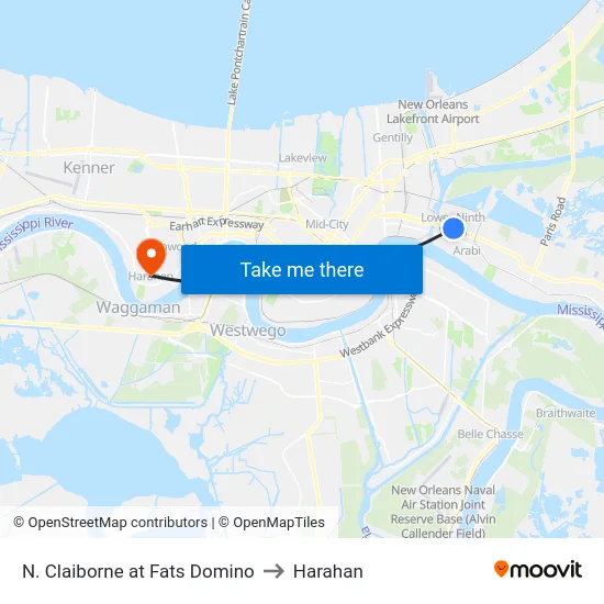 N. Claiborne at Fats Domino to Harahan map