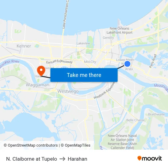 N. Claiborne at Tupelo to Harahan map