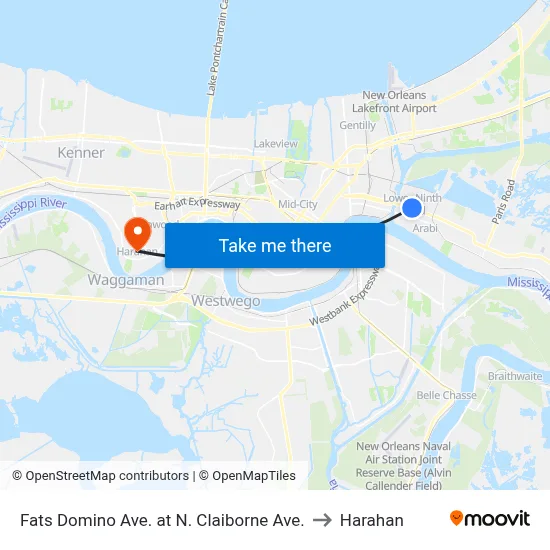 Fats Domino Ave. at N. Claiborne Ave. to Harahan map