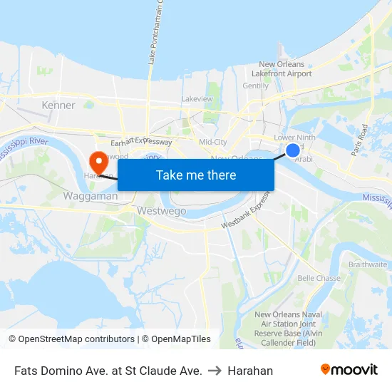 Fats Domino Ave. at St Claude Ave. to Harahan map