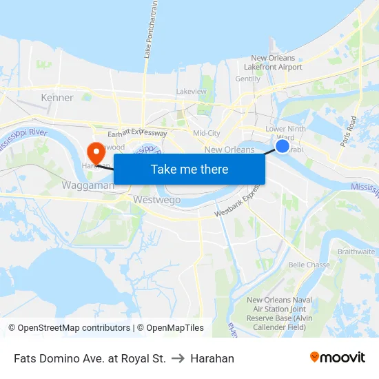 Fats Domino Ave. at Royal St. to Harahan map