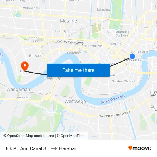 Elk Pl. And Canal St. to Harahan map