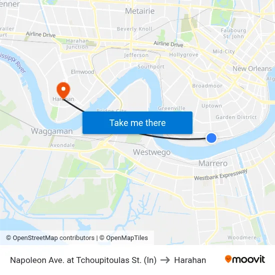 Napoleon Ave. at Tchoupitoulas St. (In) to Harahan map