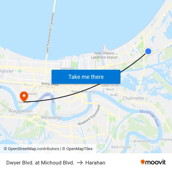 Dwyer Blvd. at Michoud Blvd. to Harahan map