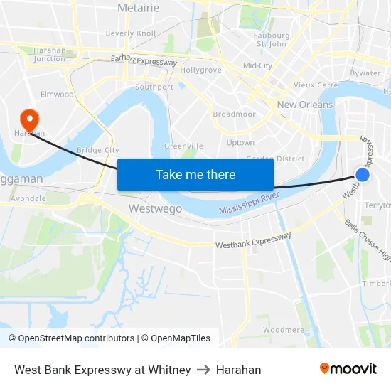 West Bank Expresswy at Whitney to Harahan map