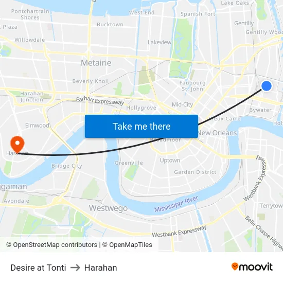 Desire at Tonti to Harahan map