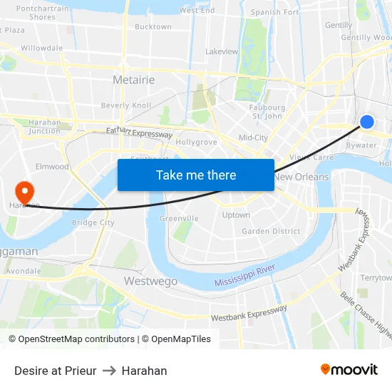 Desire at Prieur to Harahan map