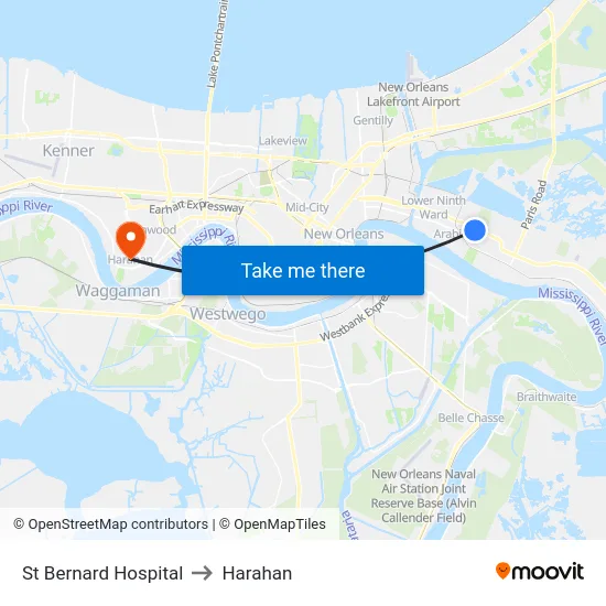St Bernard Hospital to Harahan map