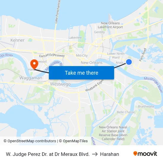 W. Judge Perez Dr. at Dr Meraux Blvd. to Harahan map