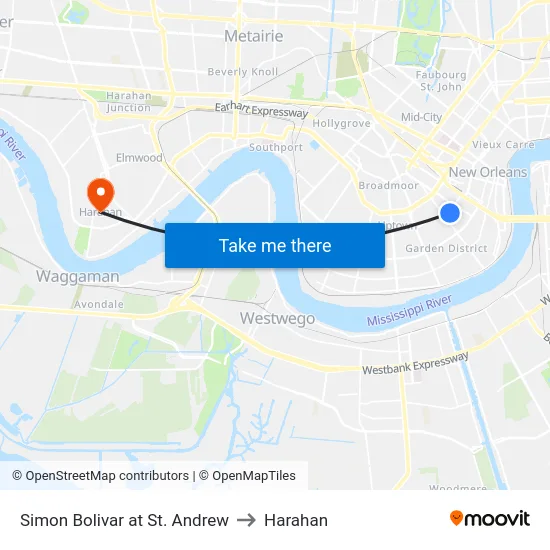 Simon Bolivar at St. Andrew to Harahan map