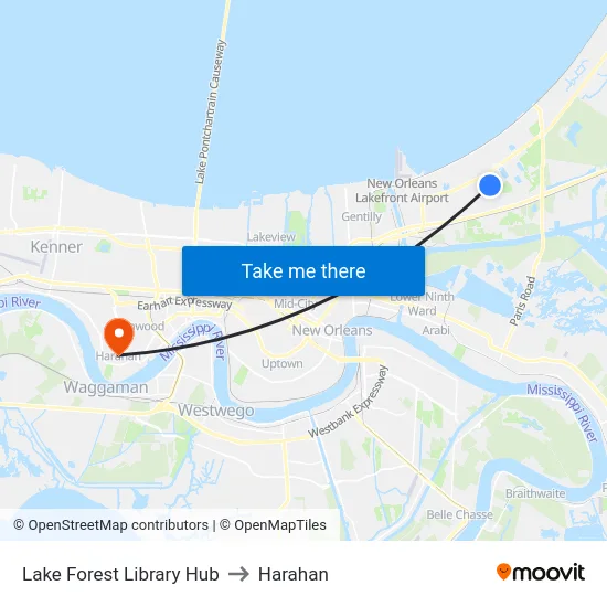 Lake Forest Library Hub to Harahan map