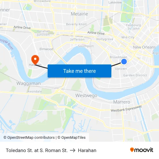 Toledano St. at S. Roman St. to Harahan map