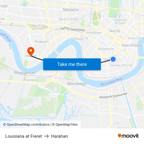 Louisiana at Freret to Harahan map
