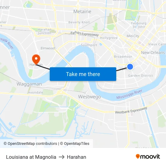 Louisiana at Magnolia to Harahan map