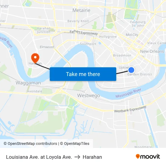 Louisiana Ave. at Loyola Ave. to Harahan map