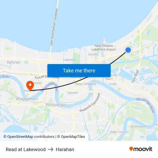 Read at Lakewood to Harahan map