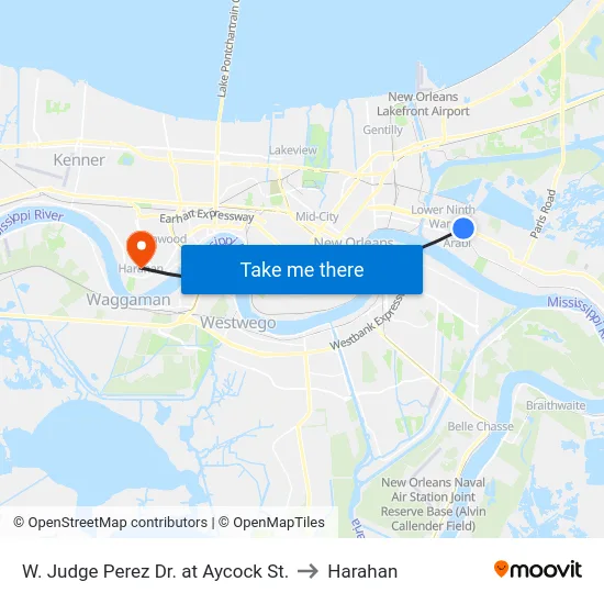 W. Judge Perez Dr. at Aycock St. to Harahan map