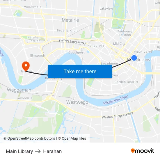 Main Library to Harahan map