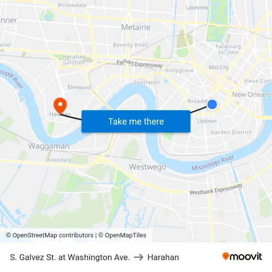 S. Galvez St. at Washington Ave. to Harahan map
