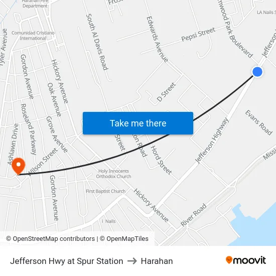 Jefferson Hwy at Spur Station to Harahan map