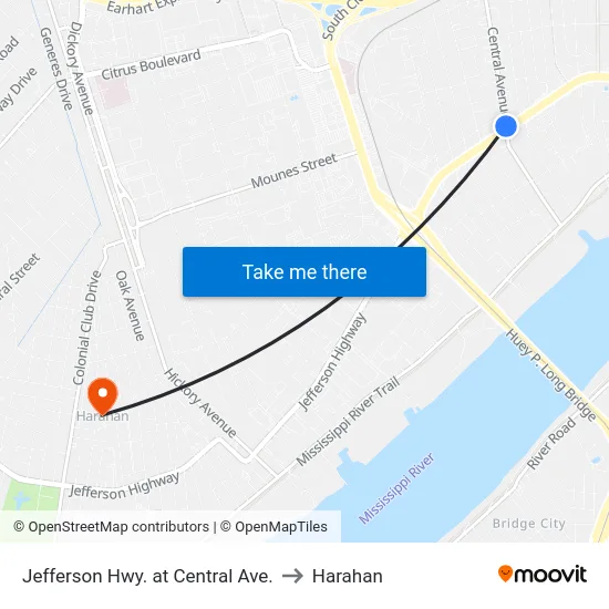 Jefferson Hwy. at Central Ave. to Harahan map