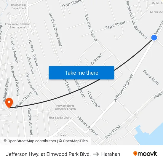 Jefferson Hwy. at Elmwood Park Blvd. to Harahan map