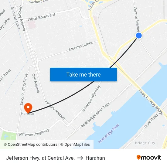Jefferson Hwy. at Central Ave. to Harahan map