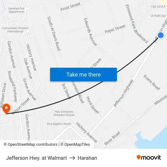 Jefferson Hwy. at Walmart to Harahan map