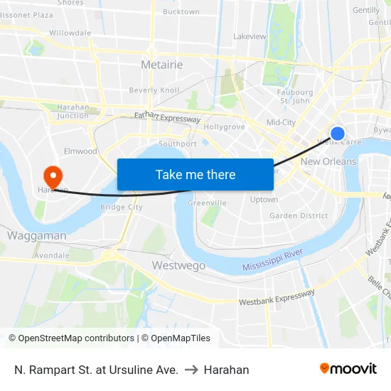N. Rampart St. at Ursuline Ave. to Harahan map