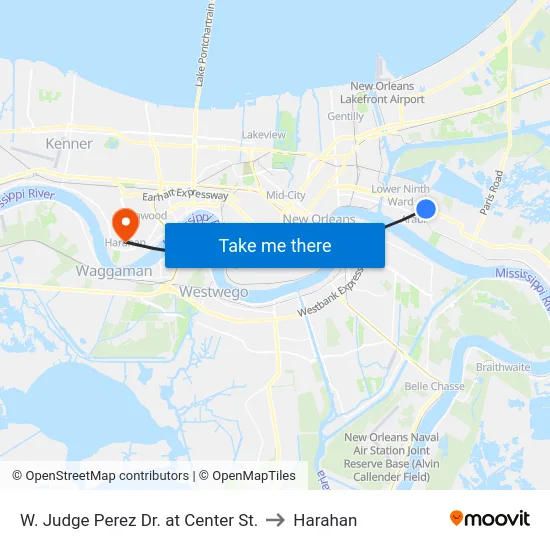 W. Judge Perez Dr. at Center St. to Harahan map