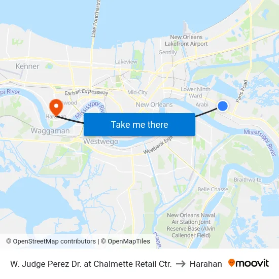 W. Judge Perez Dr. at Chalmette Retail Ctr. to Harahan map