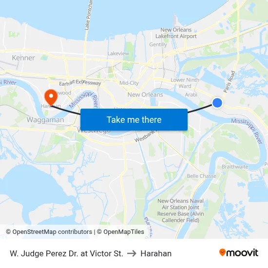 W. Judge Perez Dr. at Victor St. to Harahan map