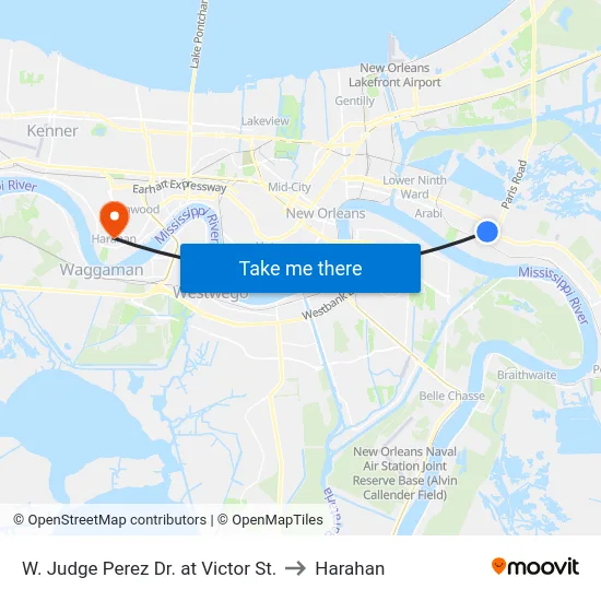 W. Judge Perez Dr. at Victor St. to Harahan map