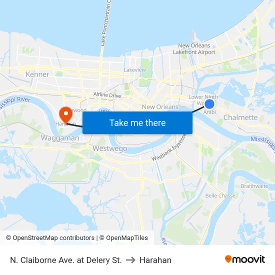 N. Claiborne Ave. at Delery St. to Harahan map