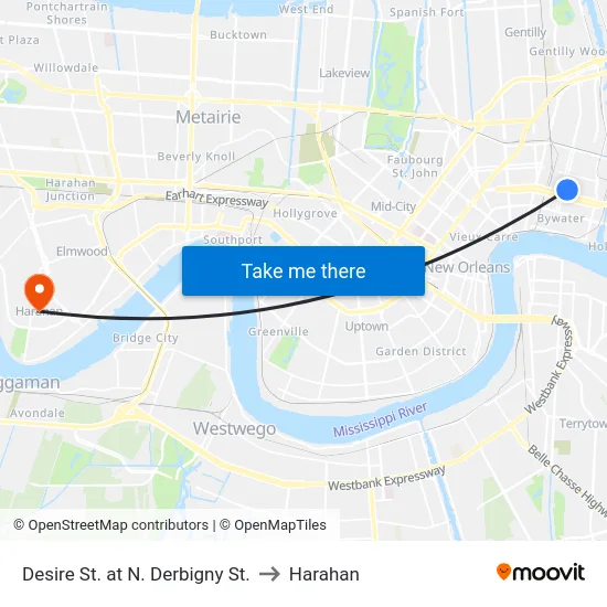 Desire St. at N. Derbigny St. to Harahan map