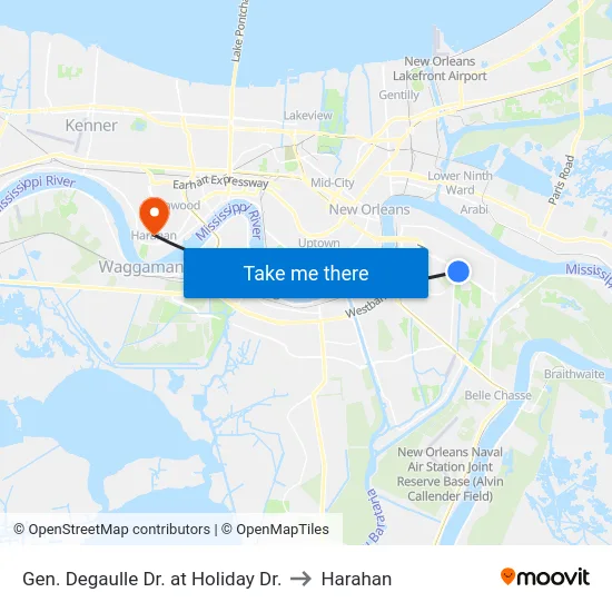 Gen. Degaulle Dr. at Holiday Dr. to Harahan map