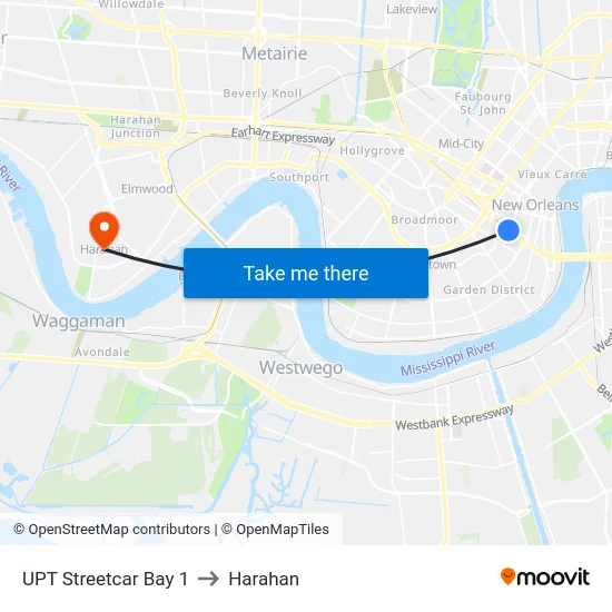 UPT Streetcar Bay 1 to Harahan map
