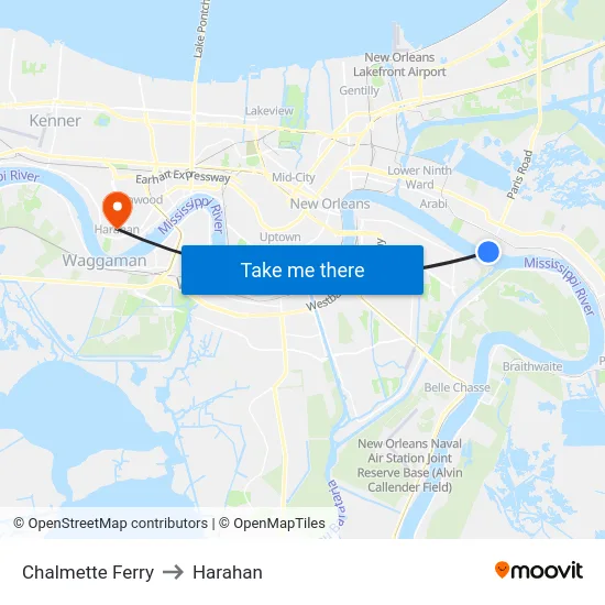 Chalmette Ferry to Harahan map