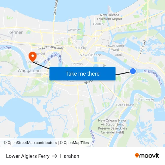 Lower Algiers Ferry to Harahan map